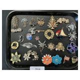 Costume Jewelry, Floral & Christmas Pins.