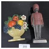 Cast Iron Soldier & Fruit Basket Door Stops.