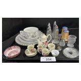 Floral Tea Set & Plates, EPAG Glass, S&P Shakers