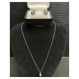14K White Gold Necklace & Earrings Set.