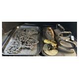 Lot of Sad Irons & Cast Iron Trivets.
