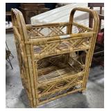 Vtg Wicker Rattan Rolling Cart.