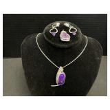 Sterling Silver, Charoite, & Amethyst Jewelry Set.