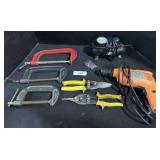 3/8' Drill, Mini Compressor, C Clamps, Tin Snips.