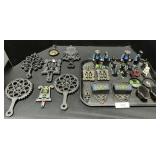 Cast Iron Wilton Trivet & Amish Figurines, S&P.