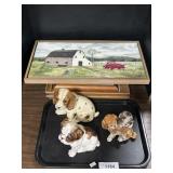 Dog Figurines, Barn & Doily Art.