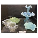 Fenton Hobnail Creamer/ Sugar, Epergne.