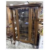 Vtg Tiger Oak BowFront Curio Cabinet.