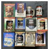 NOS Budweiser & Coors Christmas Steins.