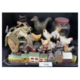 Rustic Style Wooden Houses & Chicken Figures.;