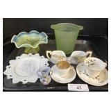 Uranium Glass Pot, Milk Glass, Carnival Glass.