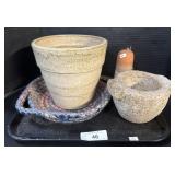 Stone Planters, Woven Placemat, Bell.