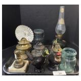 Oil Lamp Bases, Bird Decanters, Glass Jar.