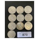 10 90% Silver 1922-1925 Peace Dollars.