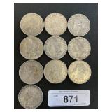 10 90% Silver 1878-1921 Morgan Dollars.