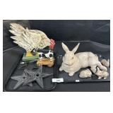 Bunny Figurines, Wood Animals, Cast Iron Stars.