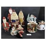 Wooden Santa Figurines, Ceramic Christmas Figures