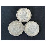 3 90% Silver Morgan Dollar Coins.