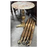 Marble Top Brass Side Table, (4) Victorian-Era