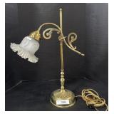 Brass & Frosted Glass Tulip-Style Desk Lamp.