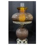 Vintage Amber Hobnail Glass Hurricane Lamp.
