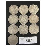 10 90% Silver 1879-1899 Morgan Dollars.