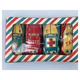 NOS 4 Pack Tin Litho Toy Motor Cars.