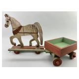 Folk Art Sukey Wooden Horse and Cart.
