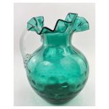 Emerald Green Coin Dot Ruffled Rim Pitcher.