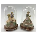 Victorian Enclosed Glass Dome Wax Figurines.