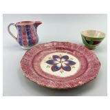 English Spatterware Plate, Pitcher, & Cup.