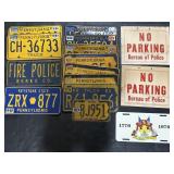 11 PA License Plates, No Parking Signs.