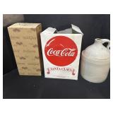 Stoneware Jug, Coca Cola Santa & Jim Shore Angel.