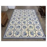 Blue Floral Hand Hooked Area Rug.