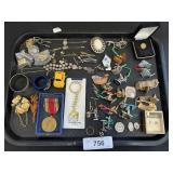 Costume Jewelry, Cufflinks, Hat Pins, WWII Medal.