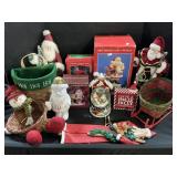 Christmas Baskets, Snow Globe, Figurines.