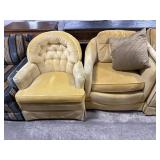 (2) Vtg Tufted Yellow Club Chairs.