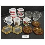 Vintage Glassbake Mugs, Colored Glass Ashtrays