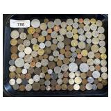 Tray Of Various Foreign Currency Coins.