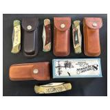 4 Schrade Pocket Knives W/ Sheathes.
