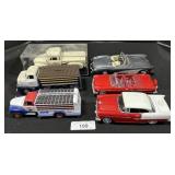 5 Die Cast Cars, Die Cast Pepsi Truck Coin Bank.