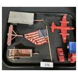 Hubley Trailer, Tootsie Toy Car, Plane & Plow