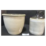 Two Toned Stoneware Crock & Jug.