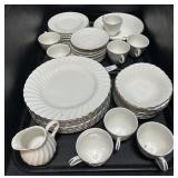 Vintage Swirl Pattern Silver Trim Dinnerware Set.