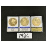 3 24 KT Gold LAYERED Collectors Coins.