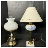 Electrified Oil Lamps, Handpainted Glass.