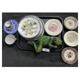 Art Pottery Frog, Dishes, Owl Plate.