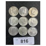 9 90% Silver 1964 Kennedy Halves.