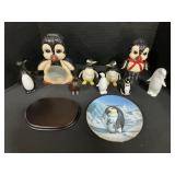 Penguin Figurines, Still Bank, Collectors Plate.