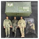 3 Vintage G.I. Joe Action Figures w/ Case.